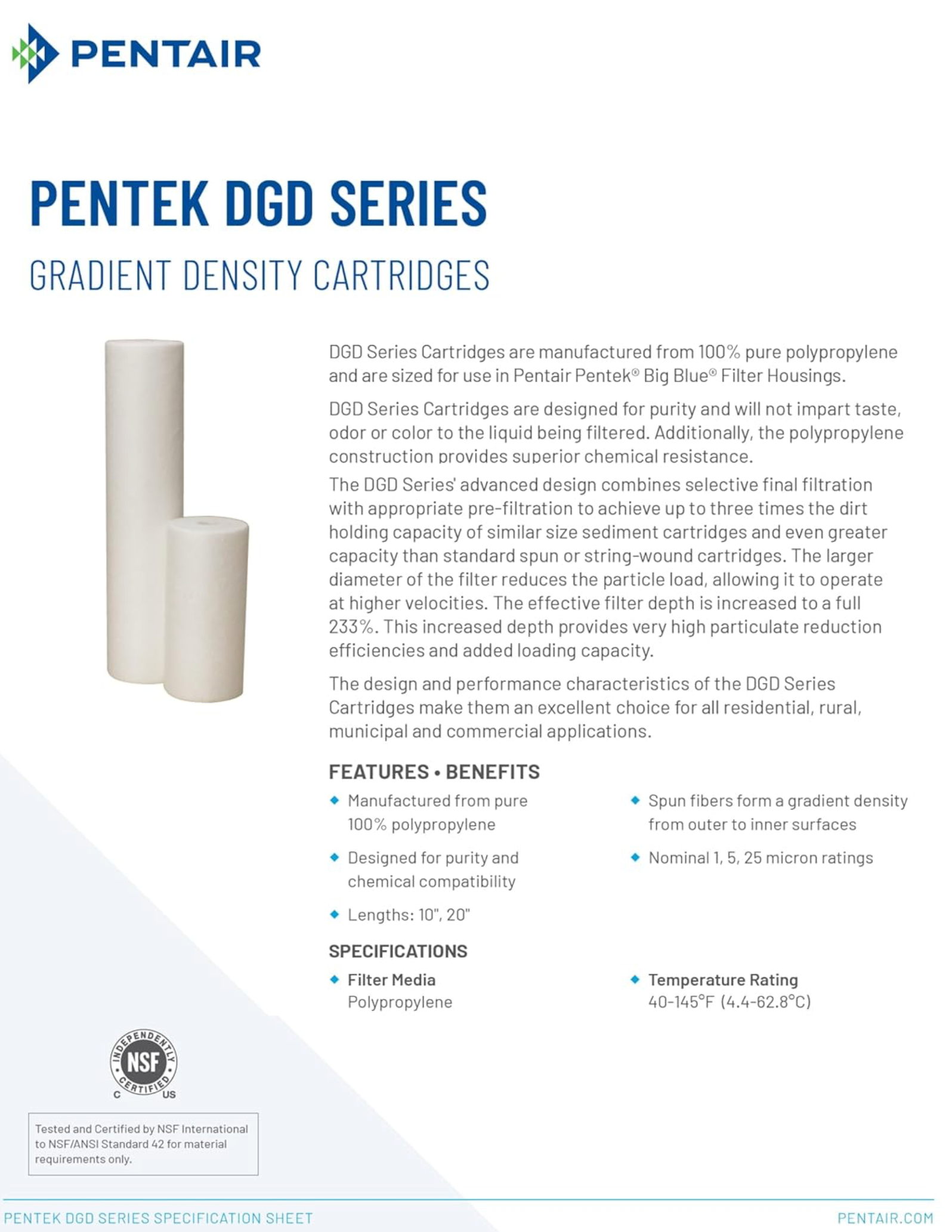 Pentek DGD 5005 Dual Grade Sediment Filters (50/5 Micron) 20
